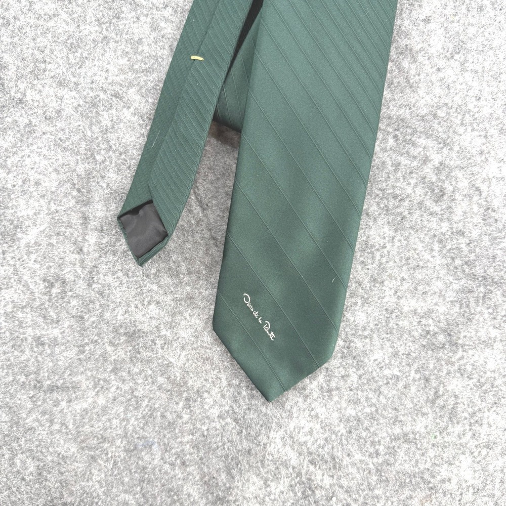 Oscar de la Renta Tie Mens 52" OS Green Ribbed Signature Designer Silk Necktie